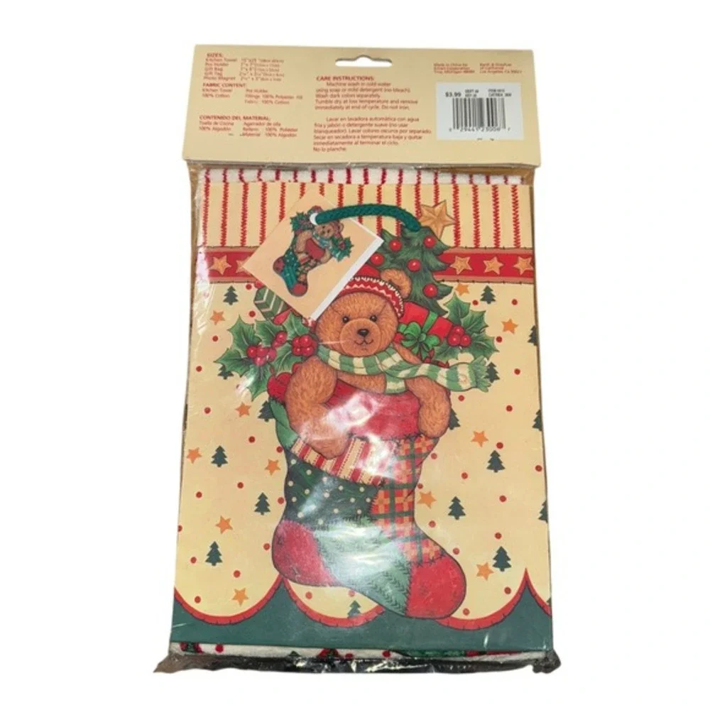 NEW Vtg. Ashley Taylor Christmas 5 Pc Gift Set‎ Kitchen Towel Pot Holder Magnet